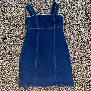 Vintage 90s Denim Dress Lace Trim Contrast Stitch 6 Small Stretchy Jean Mini